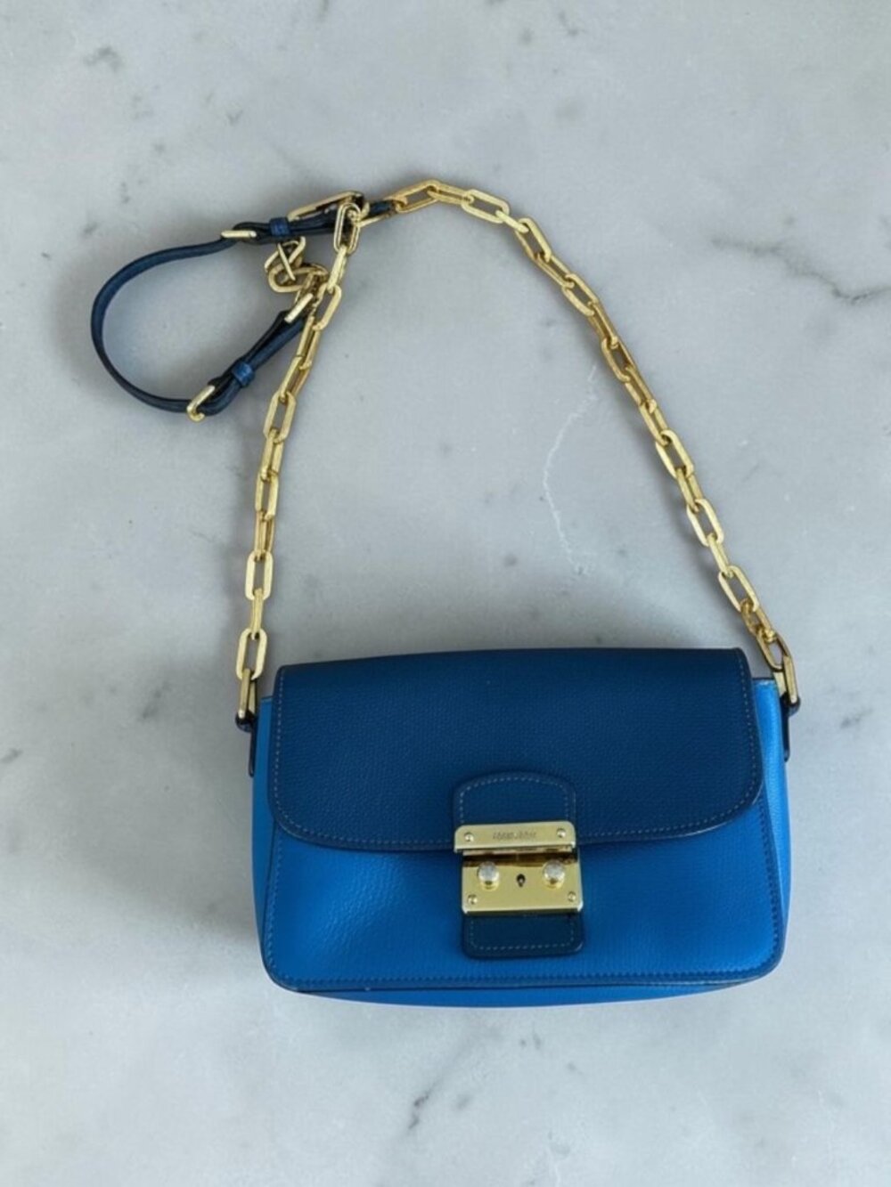 MIU MIU Blue Leather Madras Two Tone Chain Crossbody Bag